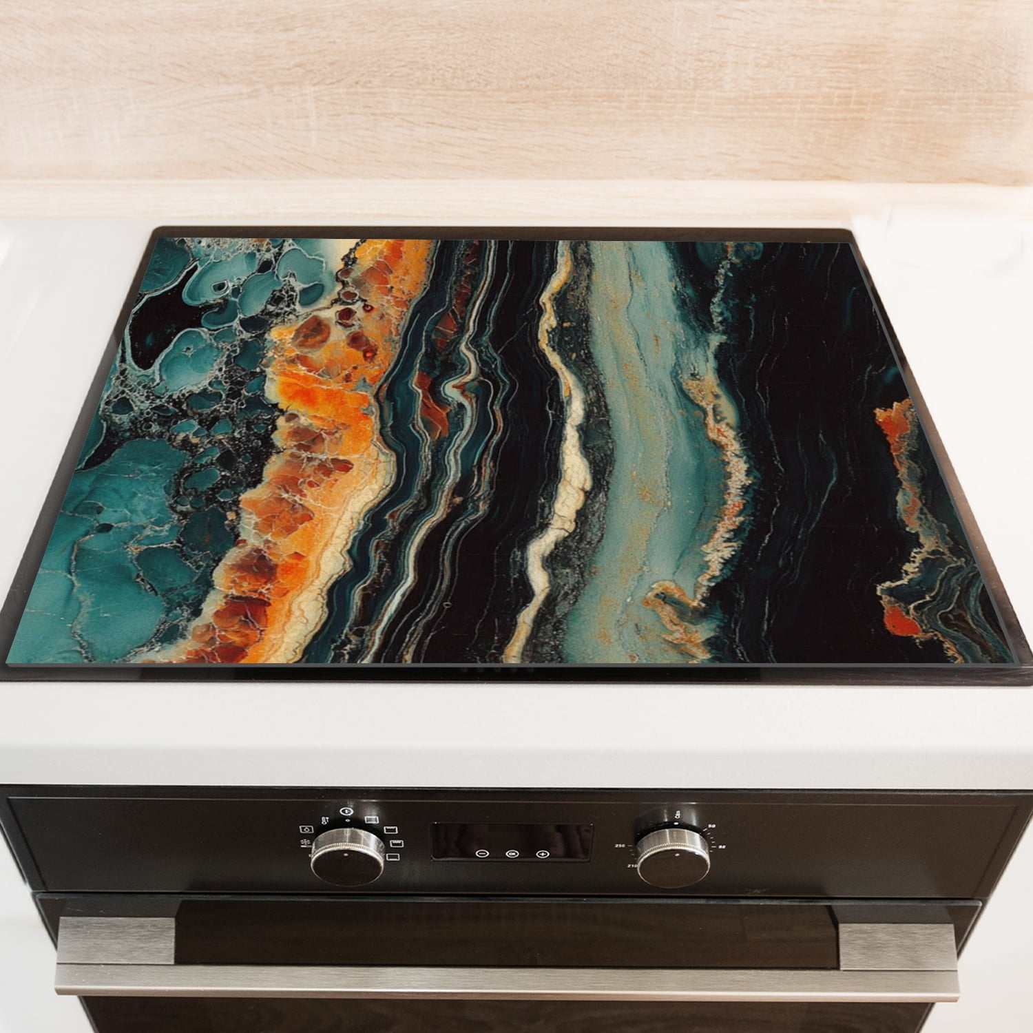 Cooktop Covers for Electric Glass Top, Orange and Black Marble Print Range Stovetop Protector, Square Foldable Stove Protector Mat for Kitchen RV (28×20 Inch)