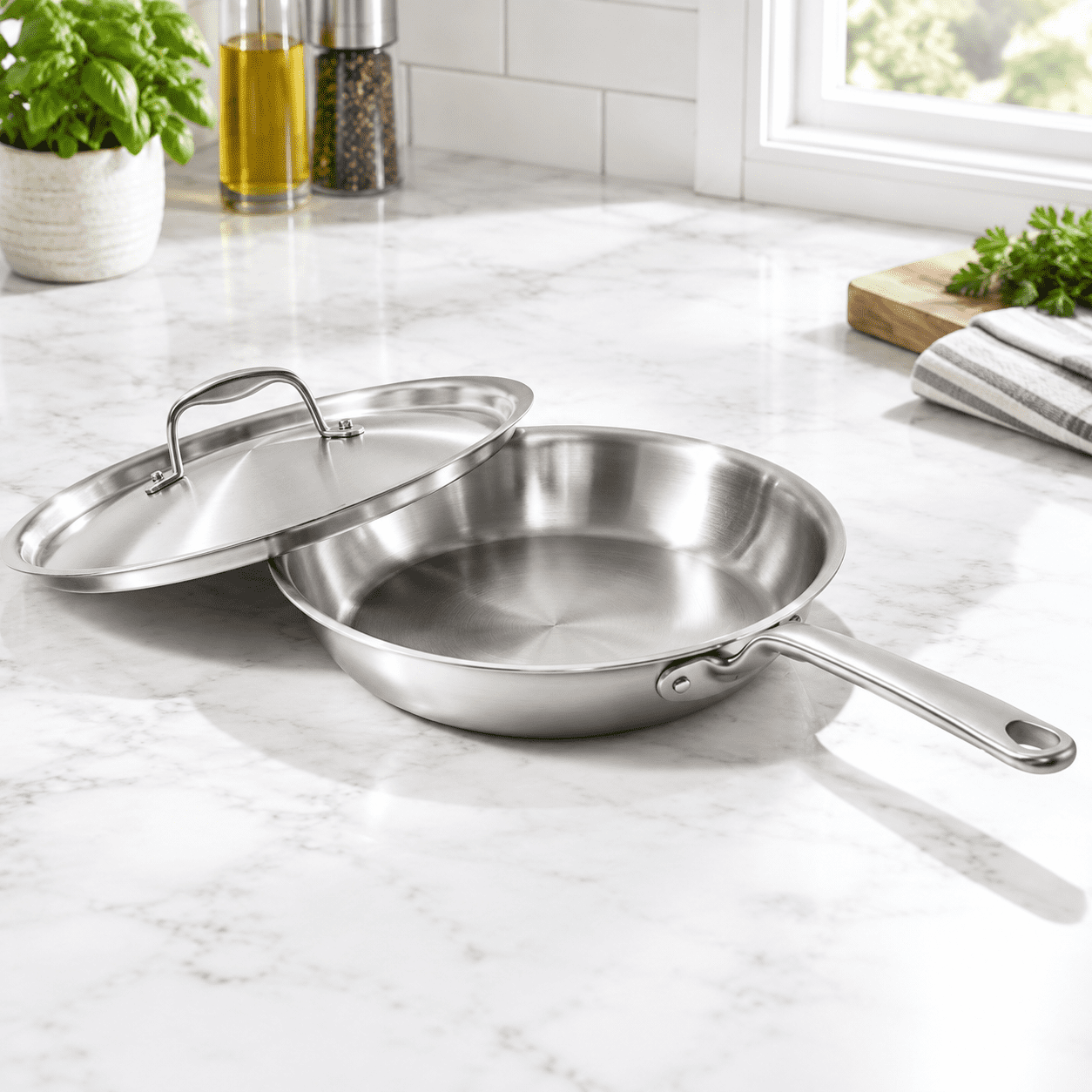 Cookware - 10-inch Stainless Steel Frying Pan With Lid 5 Ply Clad ...