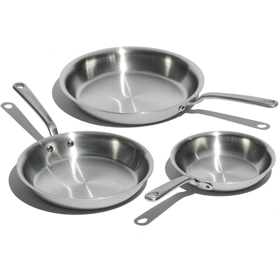 Cookware | 3-Piece (Includes 8",10",12") Stainless Frying Pan Set | 5 Ply Stainless Clad | Professional Cookware | Crafted in Italy | Induction Compatible