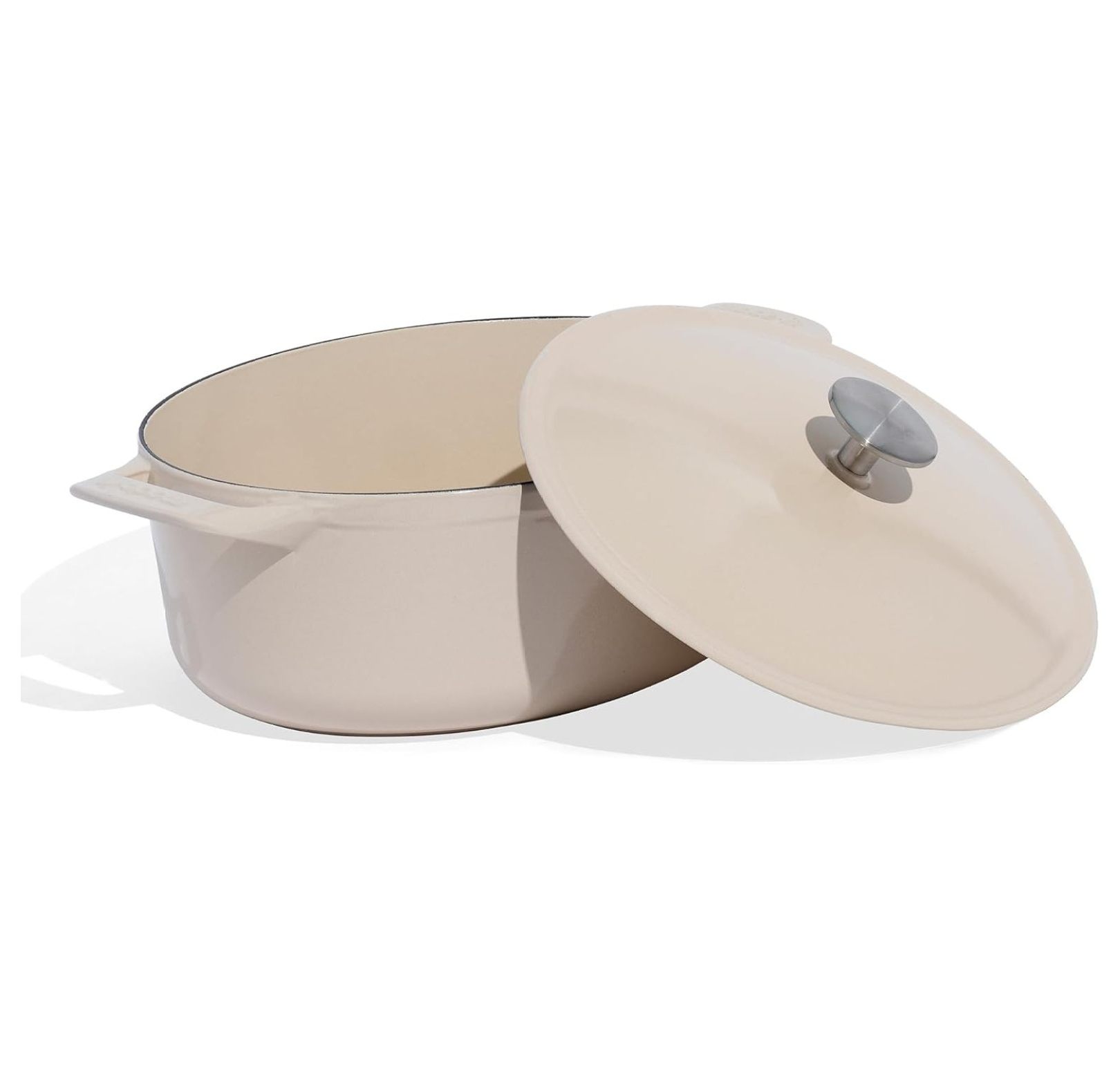 Cookware Oval Dutch Oven 7.5 Quart Linen Enameled Cast Iron Exceptional Heat Retention