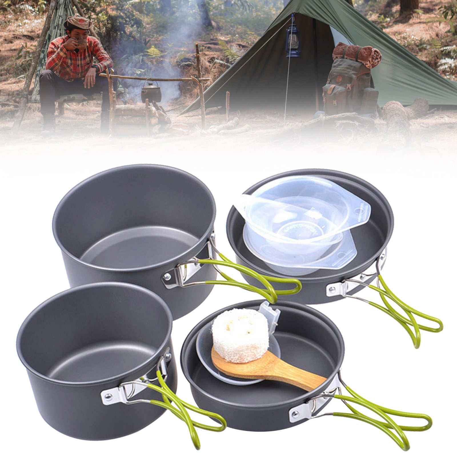 A Cookware Pot Set Clearance! Outdoor Camping Set Pot Cookware Picnic Pot Set Portable Alumina Heat Shielded Set Pot for 2 To 3 People Cooking Utensils