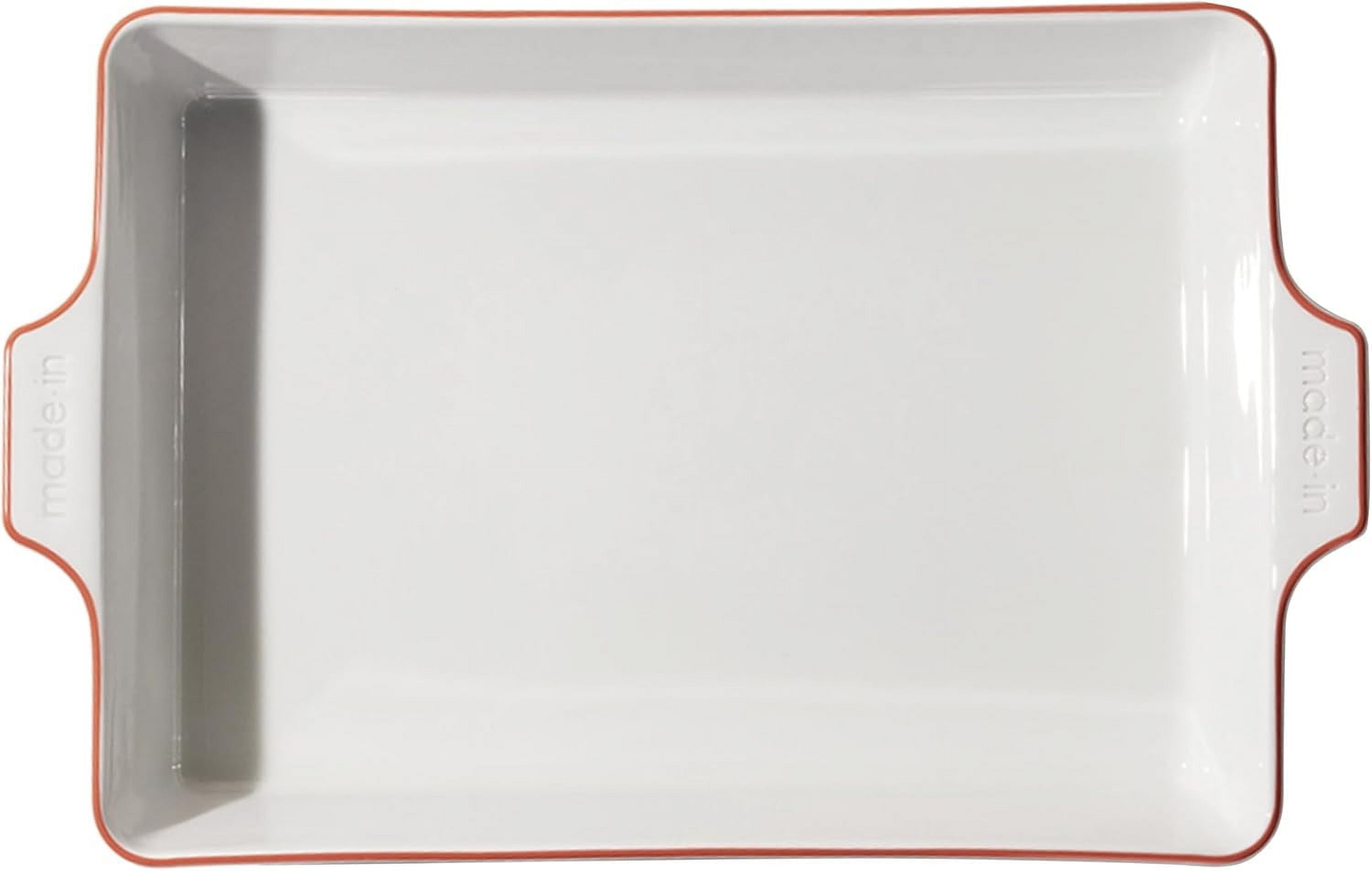 Porcelain Rectangular Baking Dish with Red Rim