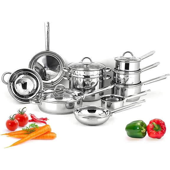 Cookware Set - 15 Piece Use With Any Stove Or Oven Non-Stick Kitchen Cookware Set Superior Stainless Steel Nonstick Pots and Pans Set Dishwasher Safe From Jean Patrique