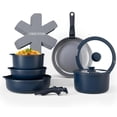 thumbnail image 1 of Country Kitchen Pots and Pans Cookware Set, 16-Piece, Ceramic Coated, Removable Handle, Denim, 1 of 9
