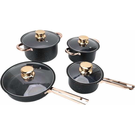 Cookware Set, Soup Pot Frying Pan Set,Anti Stick Good Heat Conductivity Stainless Steel Maifan Stone Coating Frying Pan,Milk Pan Soup Pots Set with Glass Lids for Kitchen