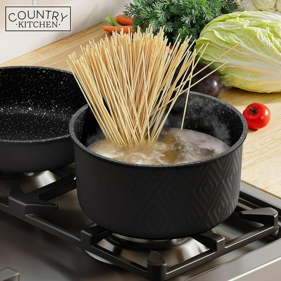 Cookware Set with Removable Handle, Oven & RV Safe Pots and Pans, Black Rhombus