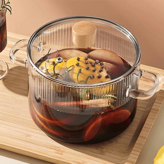 Cookware Simmer Pot Glass Cooking Pot With Lid 1.6L(54oz) Heat Borosilicate Glass Cookware Stovetop Pot Simmer Pot For Soup Baby Food Storage Containers