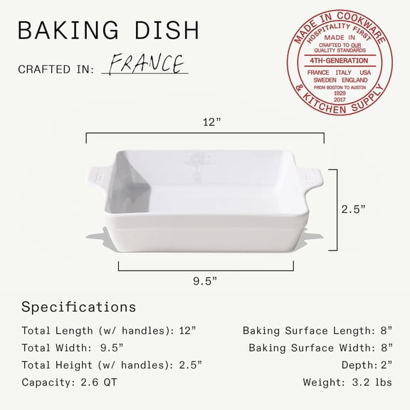 Cookware Square Baking Dish Porcelain White Hand Crafted Professional Bakeware Oven Safe