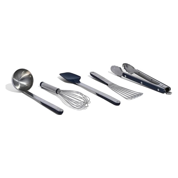 Cookware | Stainless Steel Kitchen Utensil 5-Piece Set | Ladle, Tongs, Whisk, Spoonula, Fish