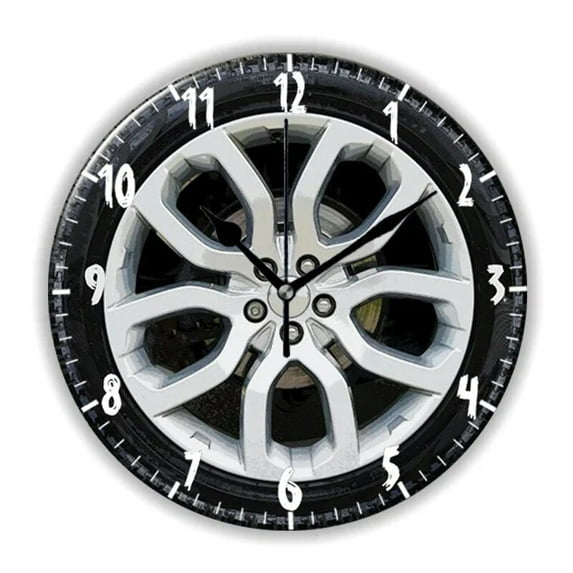 Cool 3D Car Service Repair Garage Owner Tire Wheel Round Wall Clock for Workshop Mechanic Large Wall Watch Mana Cave Decor Gift（12 Inch）