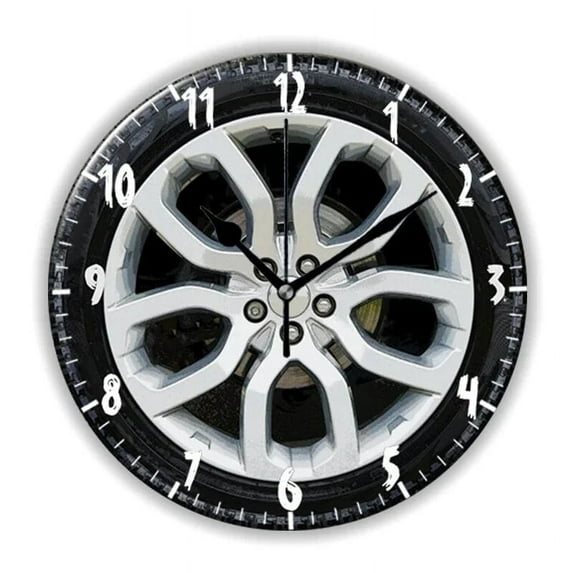 Cool 3D Car Service Repair Garage Owner Tire Wheel Round Wall Clock for Workshop Mechanic Large Wall Watch Mana Cave Decor Gift（14 Inch）