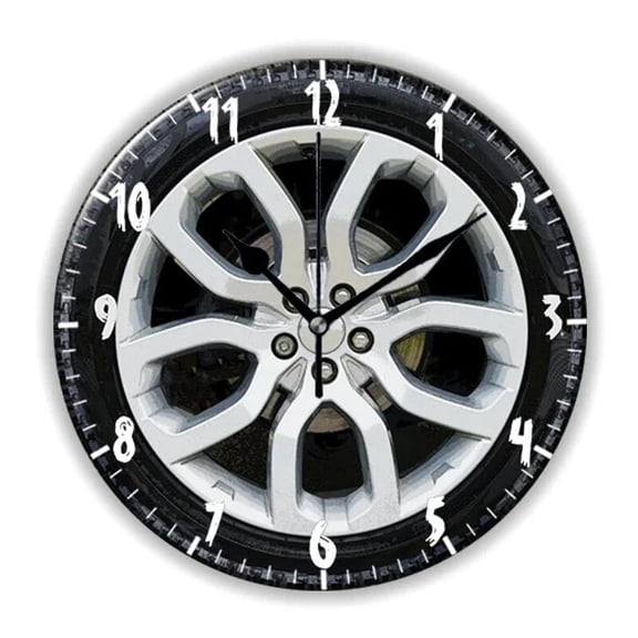 Cool 3D Car Service Repair Garage Owner Tire Wheel Round Wall Clock for Workshop Mechanic Large Wall Watch Mana Cave Decor Gift(14 Inch)