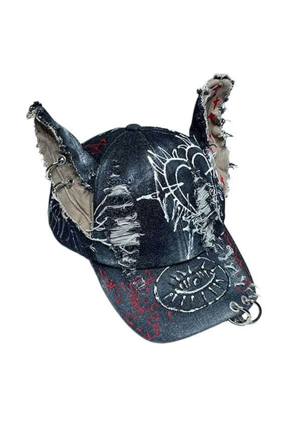 Cool 3D Ear Baseball Cap For Adult Teens Cosplay Party Gathering Metal Rings Dad Hat for Halloween and Music Festival