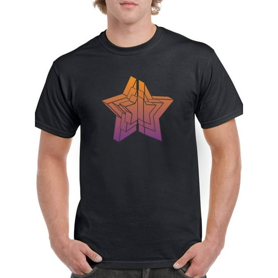 Cool 3D Star in sunset colors Men Black T-Shirt, Male x-Large