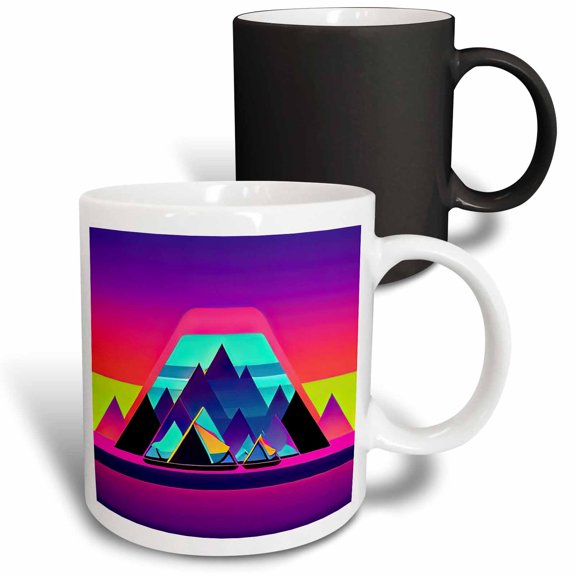 3drose, Cool Abstract Art of a Colorful Tents, Mountains. Happy Camper Gift, 11oz Magic Transforming Mug