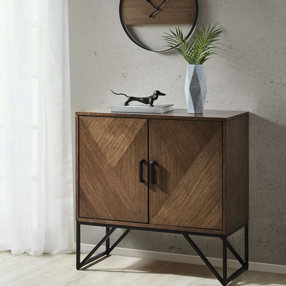 Cool Accent Cabinet - Natural Walnut Veneer And Metal Contemporary Unit: Finish, Square Tube Legs, Storage Space
