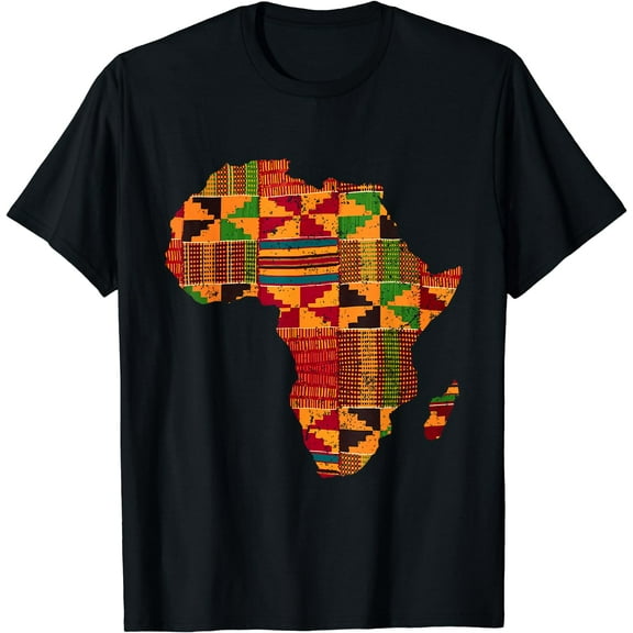 Cool Africa Map Kente Cloth Gift For Men Women African Lover T-Shirt Black Medium