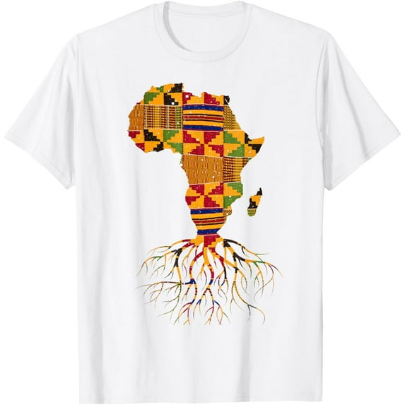 Cool Africa Map Shirt Traditional Kente Cloth African Roots T-ShirtMen and women, Black T-shirt, size: Extra large S-4XL