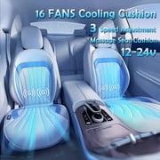 Cool Air Car Seat Cushion with Back Massage, 12V 16 Fans with 3 Cooling Air Speeds for Car or Office Chair Cover for Driver in Summer Hot Days