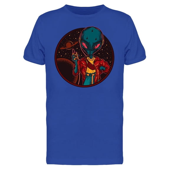 Cool Alien With Headphones Style T-Shirt Men -Image by Shutterstock, Male Large