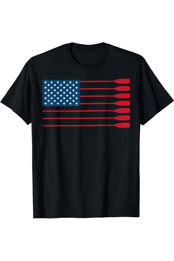 Cool American Flag Rowing Oar Funny Paddle Lover Rowers T-Shirt
