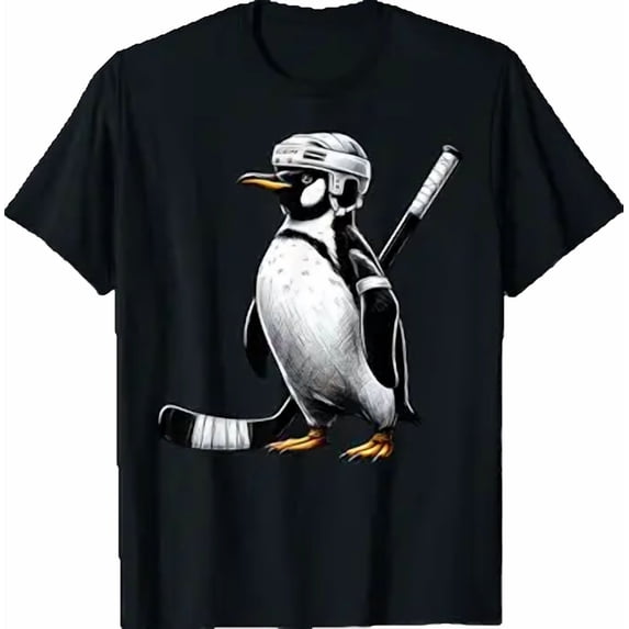 Cool Animal Penguin Playing Hockey Player Sport Lover T-Shirt