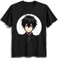 Cool Anime Character Black TShirt with White Circle Design Stylish Graphic Tee for Anime Fans