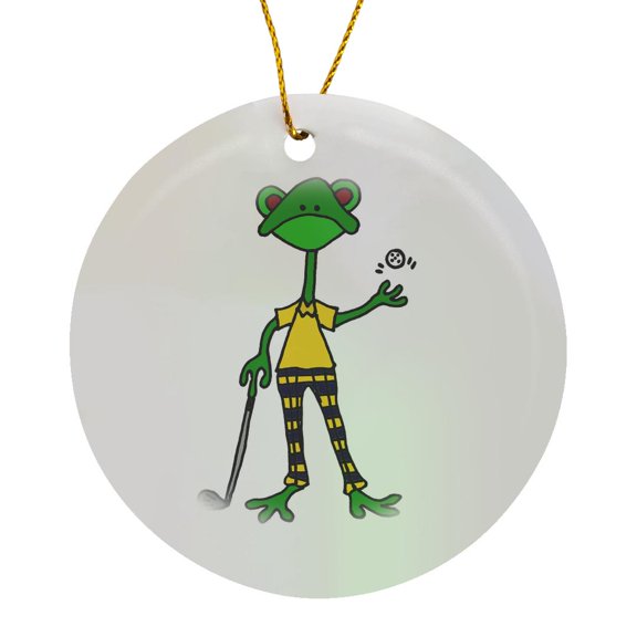 3drose, Cool Artistic Funny Frog Playing Golf, Circle Porcelain Ornament