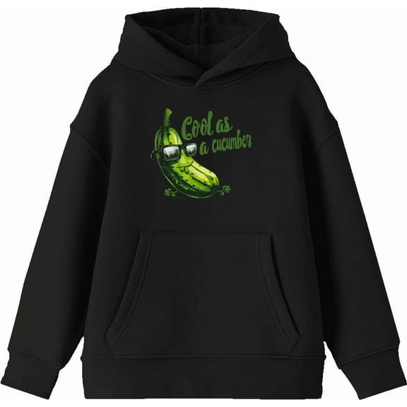 Cool As A Cucumber Humor Youth Black Long Sleeve Hoodie-Large