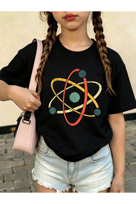 Cool Atom Art Men Women Biology Physics Chemistry Teacher Kids T-Shirt Kids Graphic Tee Soft Cotton Short Sleeve Casual Shirt