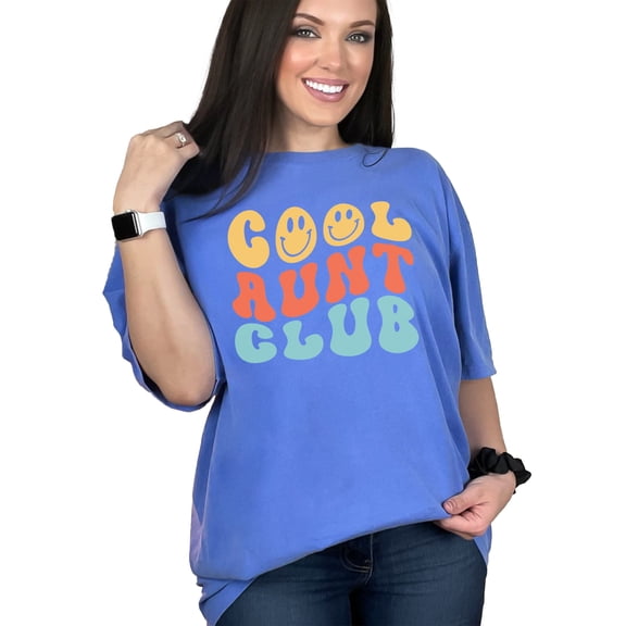 Cool Aunt Club, Association of Aunties Themed, Groovy Retro Wavy Text, Flo Blue Comfort Colors T-Shirt, 2XL