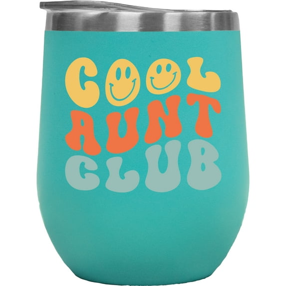 Cool Aunt Club, Association of Aunties Themed, Groovy Retro Wavy Text Merch Gift, Mint 12oz Wine Tumbler