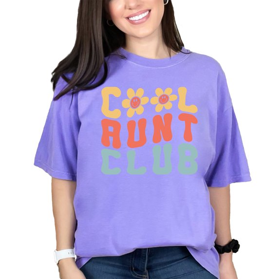 Cool Aunt Club, Group of Aunties, Groovy Retro Wavy Text, Violet Comfort Colors T-Shirt, 2XL