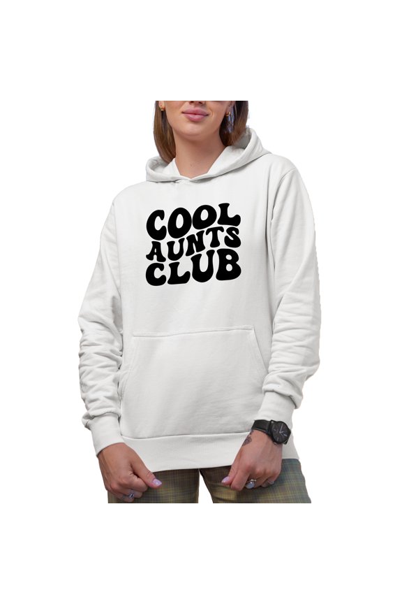 Cool Aunts Club, Group of Aunties Themed, Groovy Retro Wavy Text Merch Gift, White Hooded Sweatshirt or Hoodie, Large
