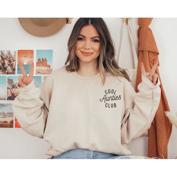 Auntie Sweatshirt Für Damen, Coole Tante Club, Grafik-Sweatshirts, Tante, Buchstabendruck, Langarm-Pullover, Aprikose, S