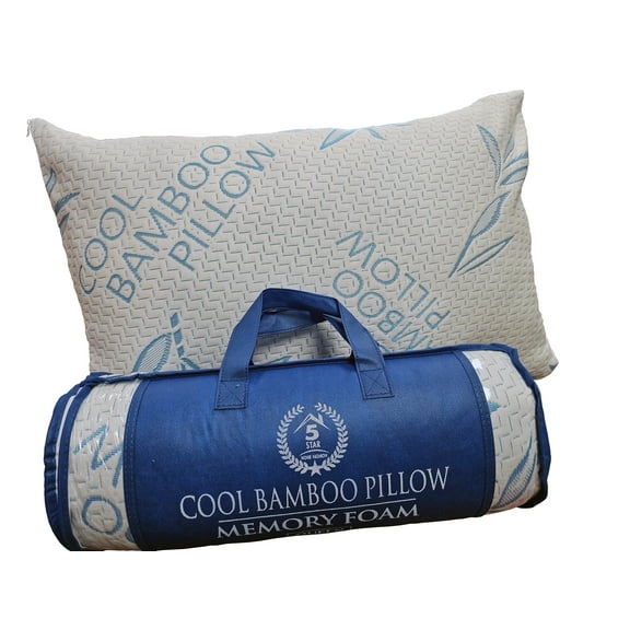 Cool Bamboo Pillow Queen Size (20"x30") for Sleeping, Soft Shredded Adjustable Memory Foam Washable Zippered Breathable Cover, Relieves Neck Pain Asthma for Back