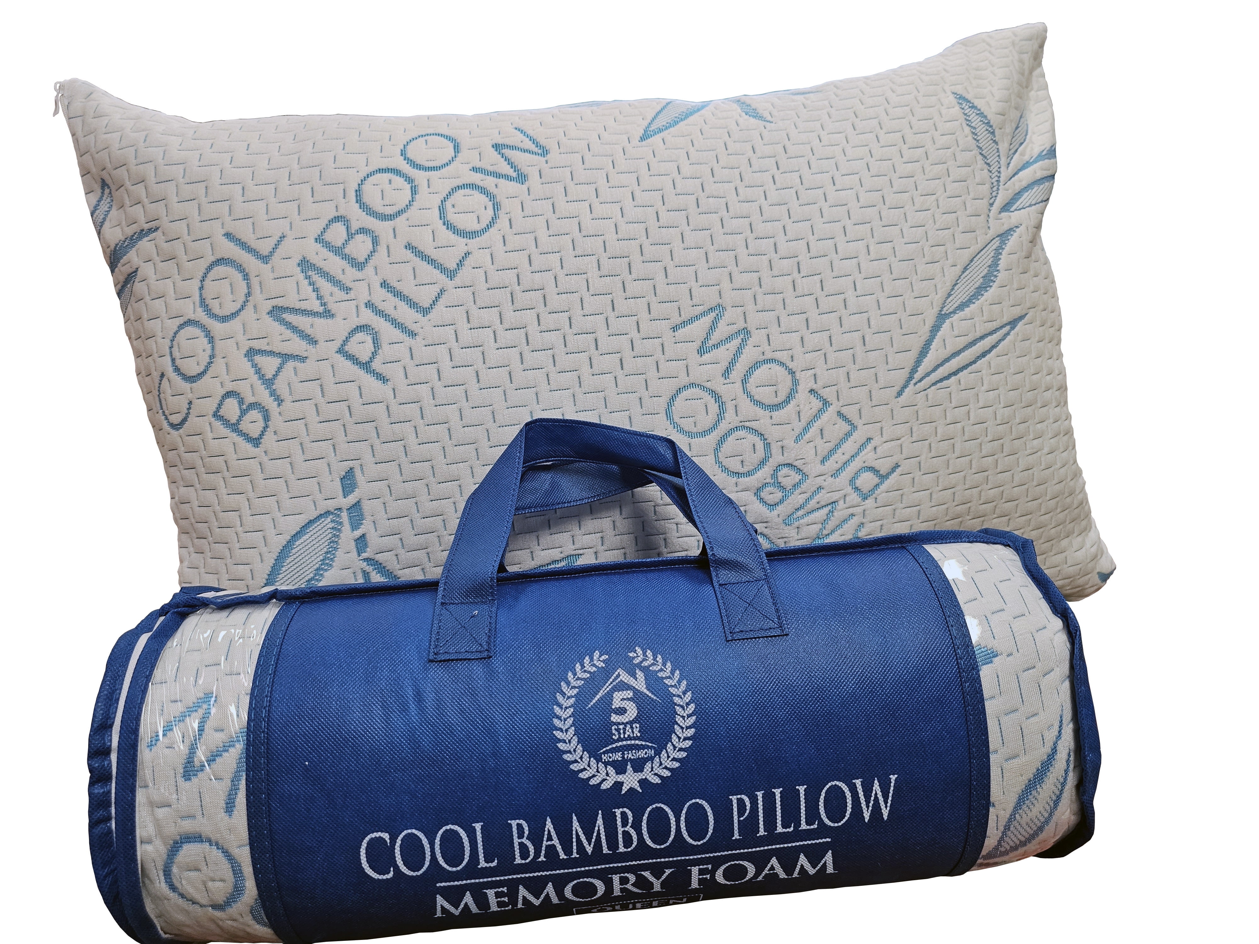 Cool Bamboo Pillow Queen Size (20"x30") for Sleeping, Soft Shredded Adjustable Memory Foam Washable Zippered Breathable Cover, Relieves Neck Pain Asthma for Back
