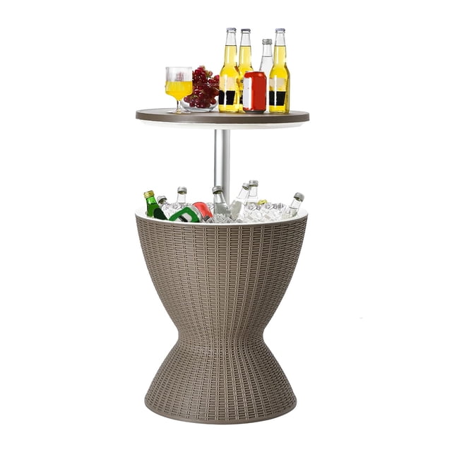 Cool Bar Table, 3-in-1 Cocktail Table, Rattan Coffee Table with 8 ...