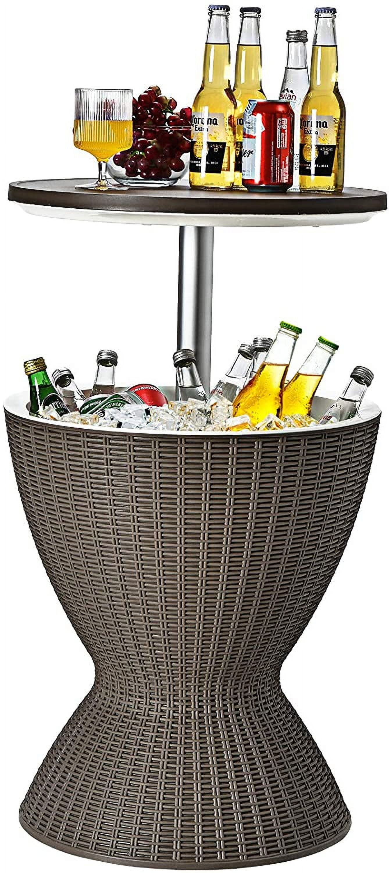 Cool Bar Table, 8 Gallon Beer and Wine Cooler, Rattan Style Patio Bar