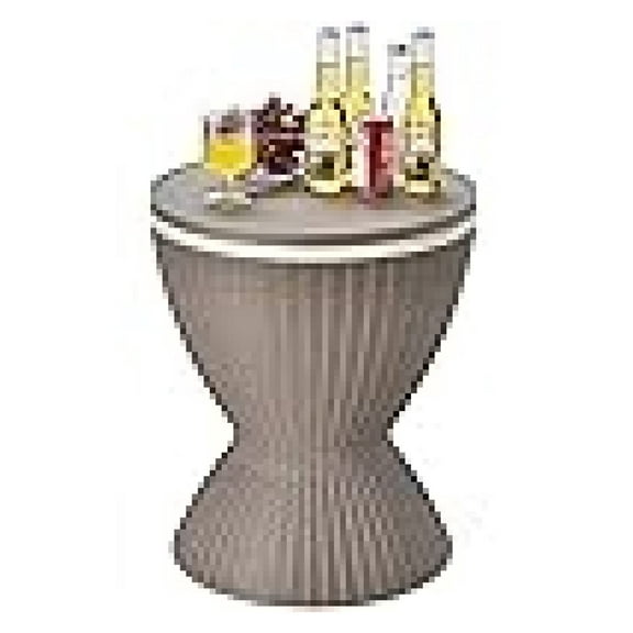 Cool Bar Table, 8 Gallon Rattan Patio Bar Cooler with Ice Bucket & Height Adjustable , Beer & Wine Cooler, Outdoor Indoor Cocktail Coffee Table for Patio Party Pool Deck (Brown)