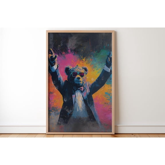 Cool Bear Graffiti Print Colorful Street Art Funky Animal Wall Decor Pop Culture Grizzly In Suit Vibrant Modern Gift For Him Her, Unframed Paper Print
