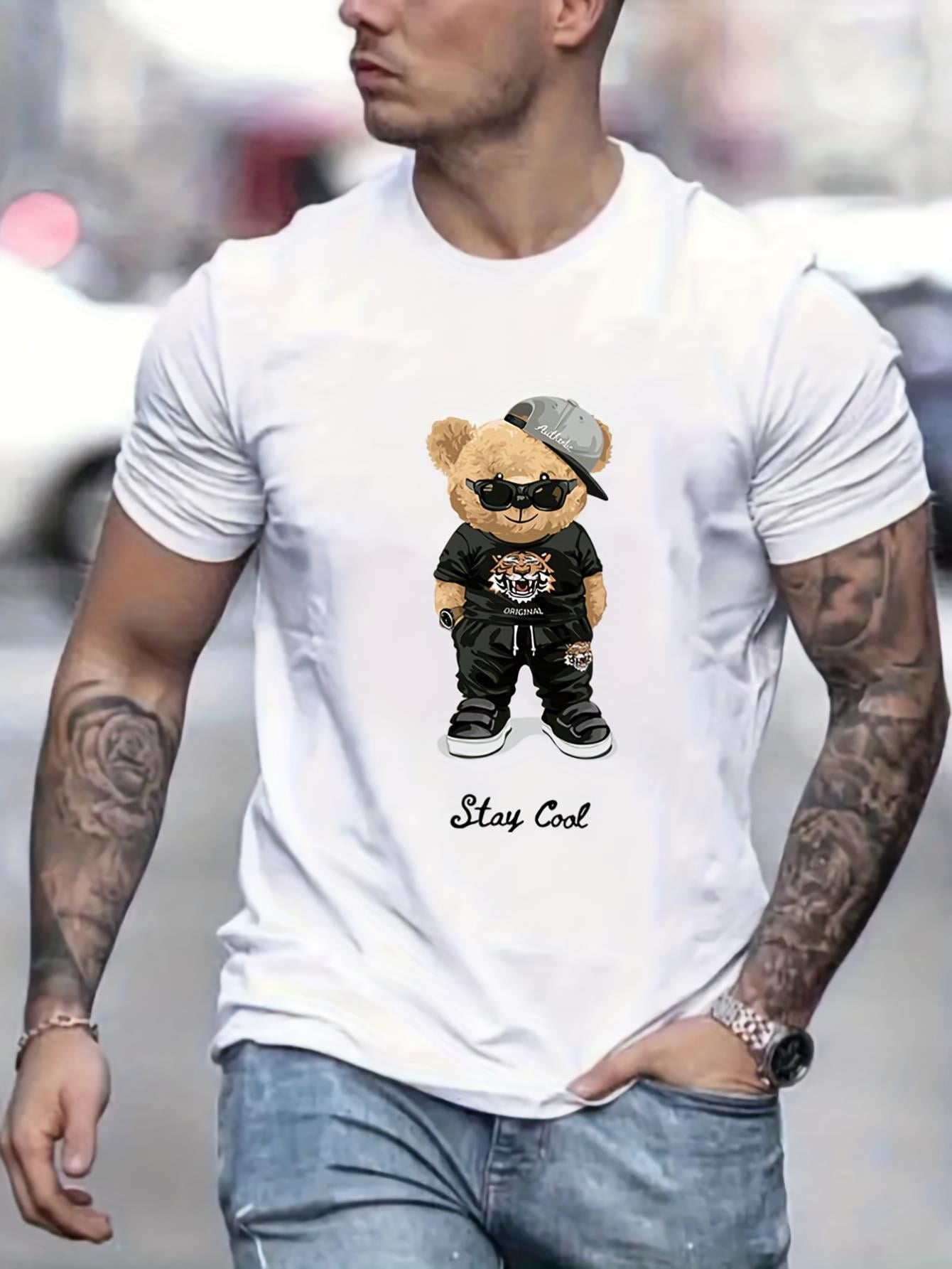 Boys Summer Cotton Co-Ord Set – Grey Bear Print T-Shirt with Black Shorts main image 1