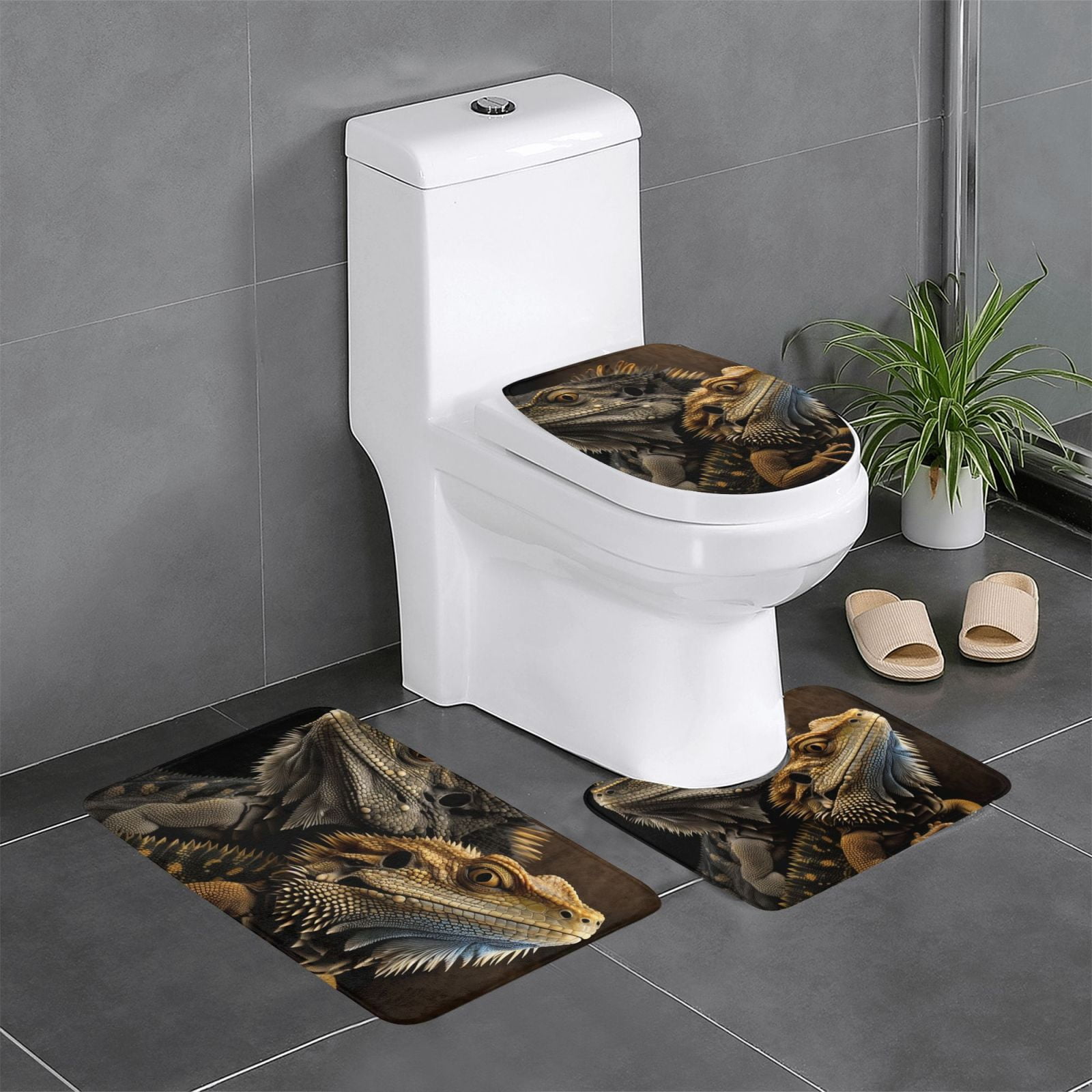 Cool Rug Lizard Cool Bearded Dragon Lizards 3-Piece Bathroom Rug Set Non-Slip Flannel ...