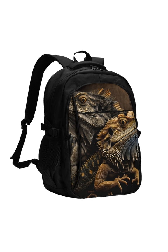 Cool Bearded Dragon Lizards Laptop Backpack with USB Charging Headphone Port Casual Daypack Bag College Business Travel