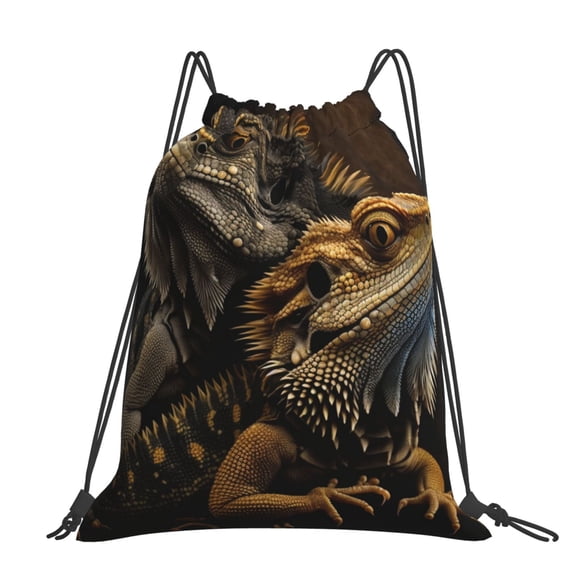 Cool Bearded Dragon Lizards Large Drawstring Backpack Casual Cinch Sack Bag Backpack for Sports Hiking Travel Gym