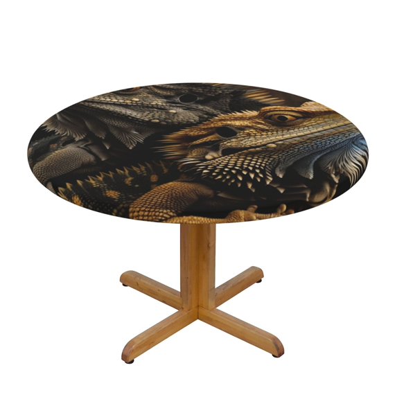 Cool Bearded Dragon Lizards Round Fitted Tablecloth Elastic Edged Table Cloth Waterproof Table Cover 48in