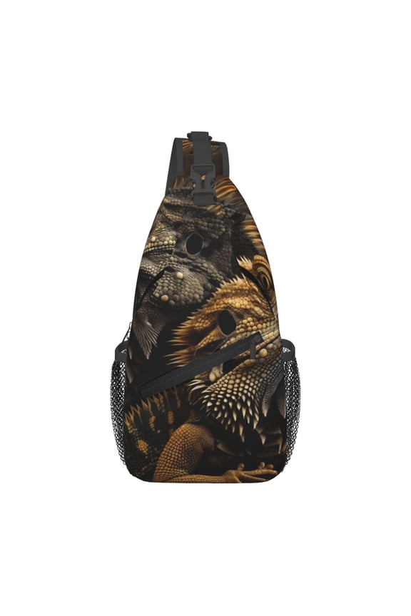 Cool Bearded Dragon Lizards Sling Backpack Shoulder Chest Crossbody Bag Causal Travel Hiking Daypack
