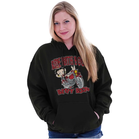 Cool Betty Boop Biker Ride Cartoon Hoodie Sweatshirt Women Brisco Brands S