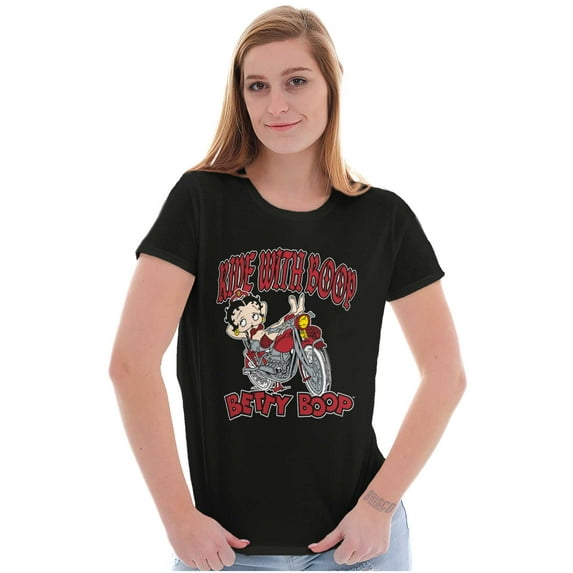 Cool Betty Boop Biker Ride Cartoon Women's T Shirt Ladies Tee Brisco Brands S