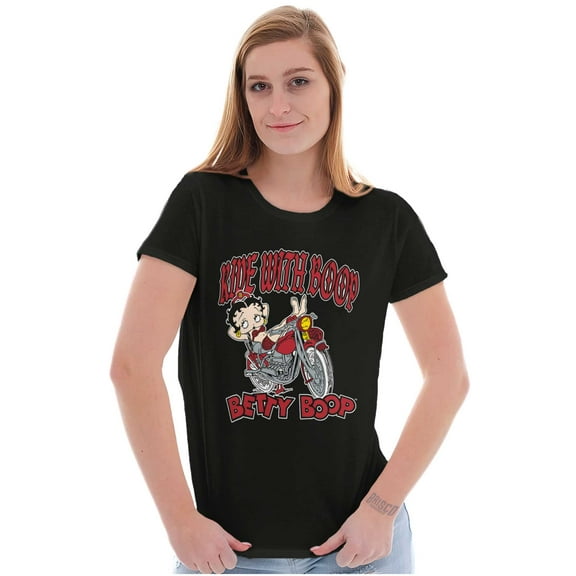Cool Betty Boop Biker Ride Cartoon Women's T Shirt Ladies Tee Brisco Brands S